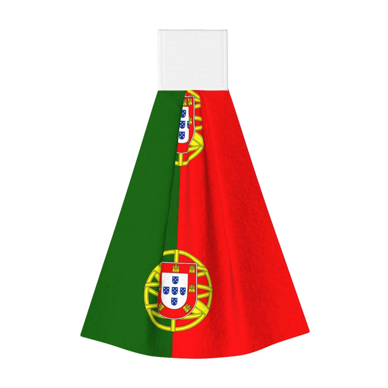 DUWAA Portuguese Flag Print Hanging Hand Towel Quick Dry Bathroom Towel Soft Kitchen Towel