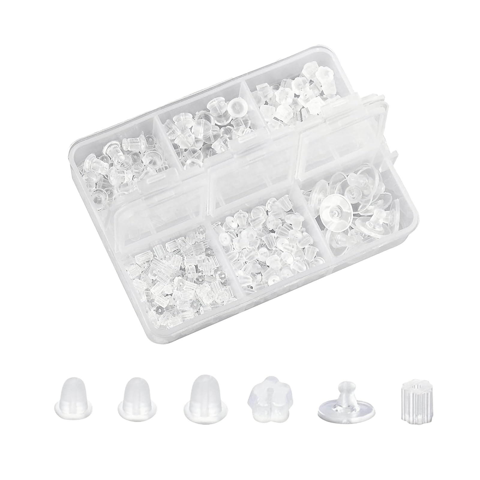 6 Stile Ohrstecker Verschluss Set, 600 Stück Silikon Ohrring Verschlüsse, Sichere Ohrring Stecker Stopper für Schmuckherstellung und DIY