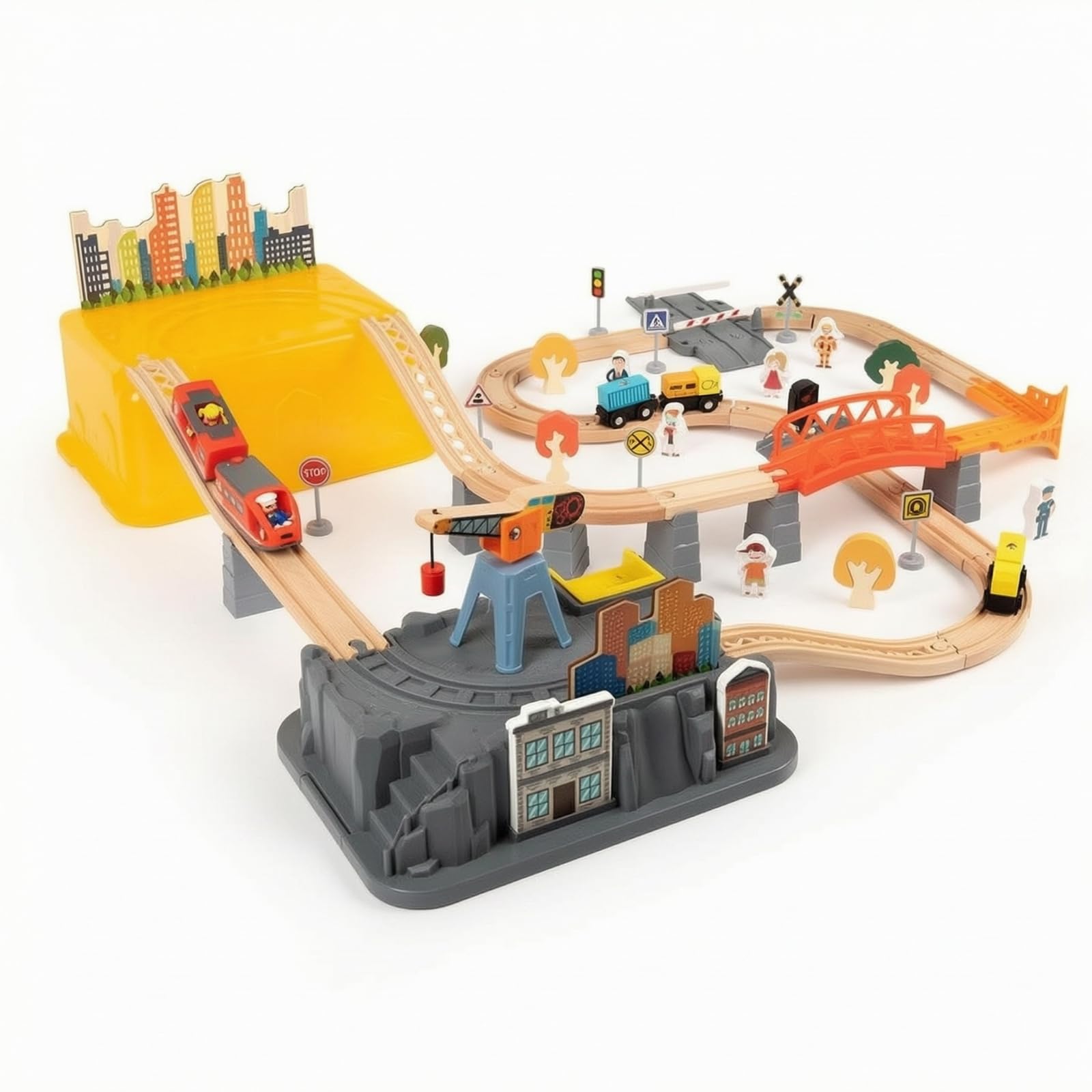 Set Ferrovia in Legno Creativo Ponte Ferroviario Fai da Te Treno Giocattolo per Area Giochi