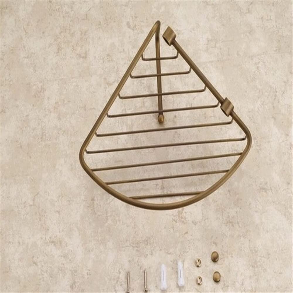 Estantes de baño exquisitos baño de latón Antiguo montado en la Pared Estante de Ducha de Esquina de un Solo Nivel Cesta de Almacenamiento con Gancho, Accesorio de baño
