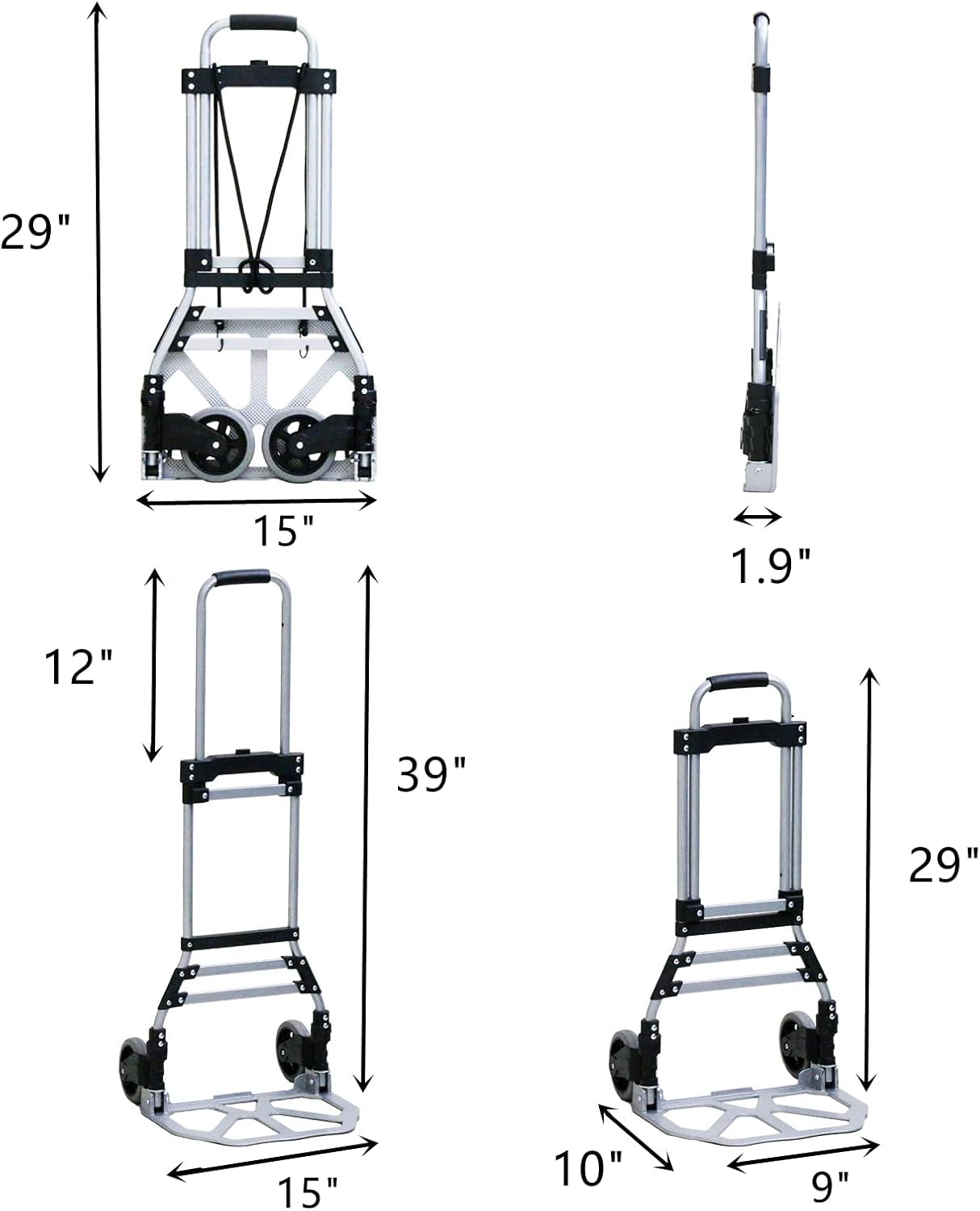 LMKOPUER Folding Hand Truck Dolly Cart, 180lb Portable Heavy Duty Trolley Cart, Luggage Cart with Telescoping Handle and Rubber Wheels