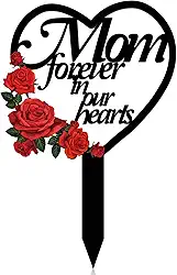 Pinkunn Estacas de memorial para decoração de cemitério de metal mãe marcadores de túmulo placa simpatia jardim estaca impermeável cemitério placas de memorial decoração para mãe túmulo
