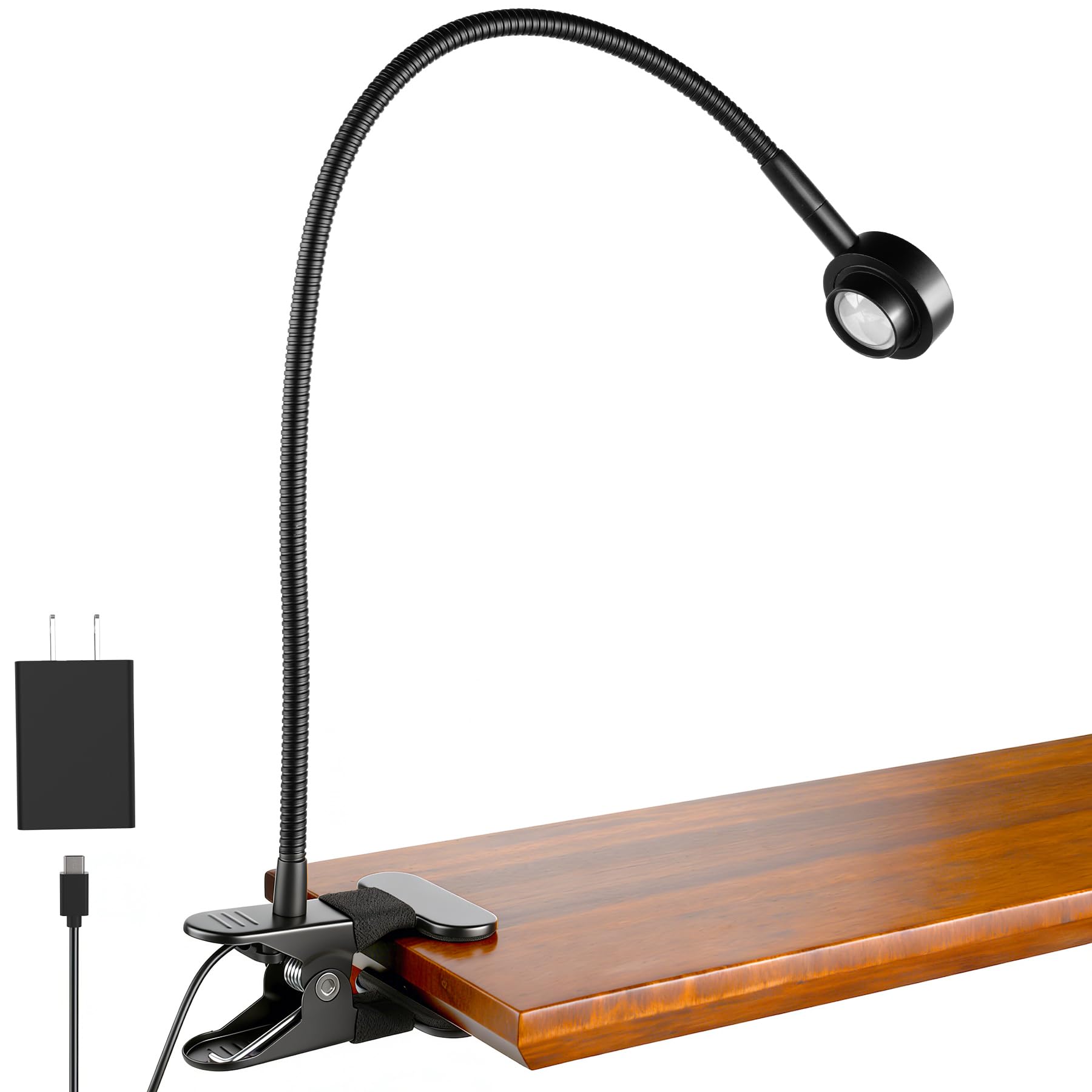 Flexible Leselampe zum Anklippen für Bett | 3 Farben dimmbar, biegbar, komplett aus Metall, CRI 95 LED, Kopfschalter, Adapter im Lieferumfang enthalten