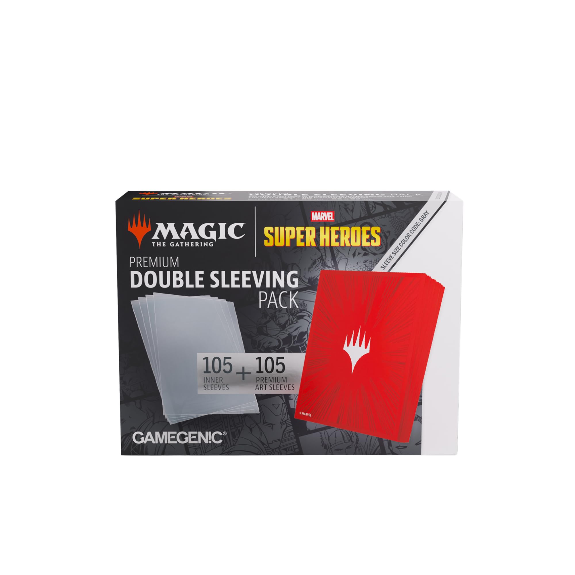 Gamegenic | Magic: The Gathering | Marvel Super Heroes Premium Double Sleeving Pack 100 - Comic Burst Red | Trading Card Game Accessory | Ages 13+
