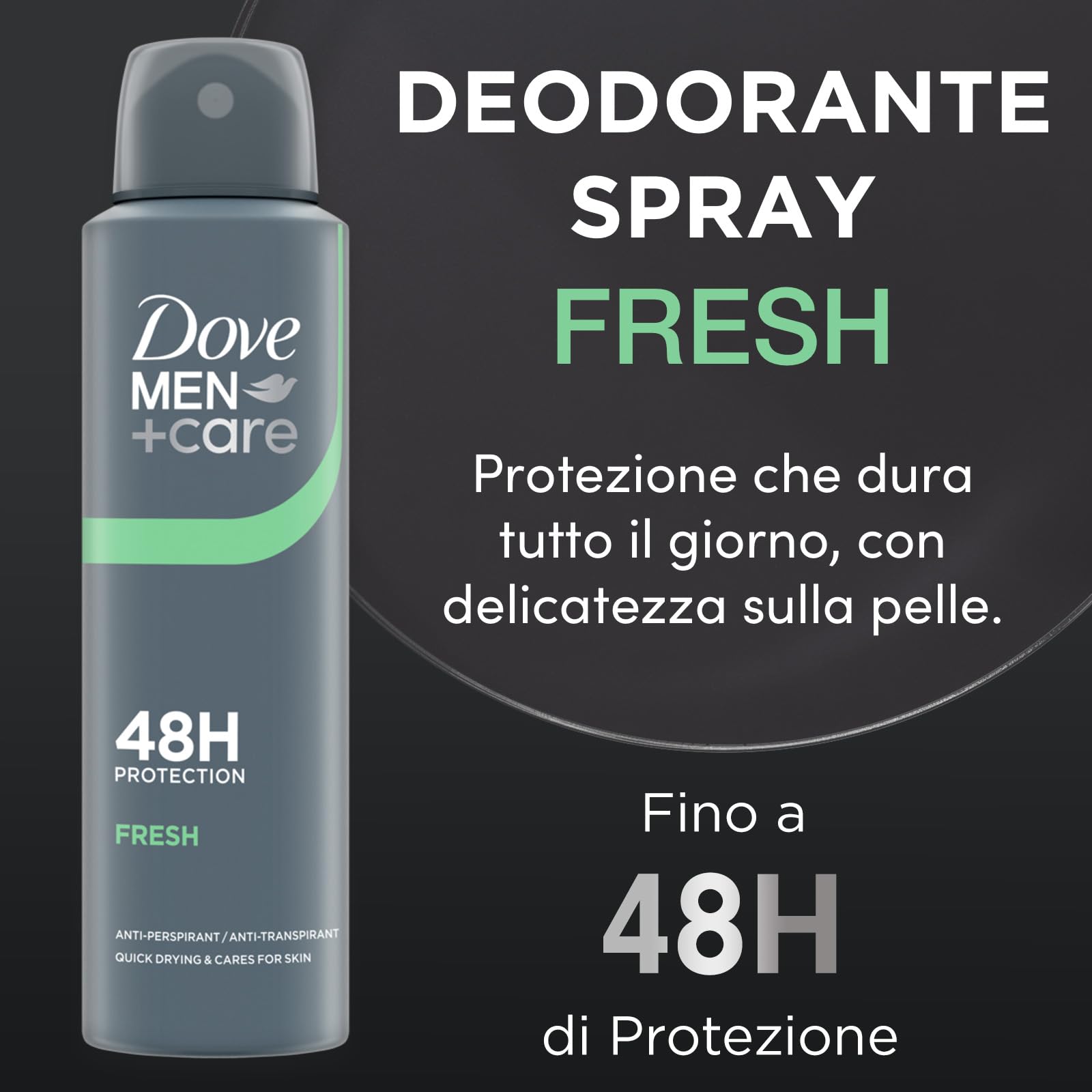 Dove Men Care, Deodorante Uomo Spray, Classic Fresh, Antitraspirante, Protezione Fino a 48 Ore, Profumazione Agrumata, Formula Delicata sul Microbioma della Pelle, 6 Pezzi da 150 ml