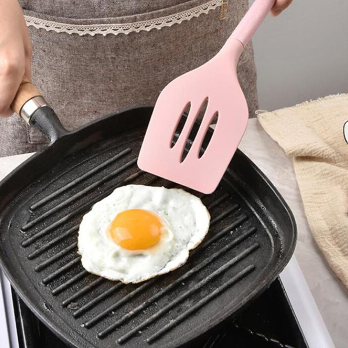Utensilios Cocina Silicona con Mango Madera Resistente Calor y Práctico Cubo Almacenamiento Herramientas Menaje Cocina para Hogar y Profesionales