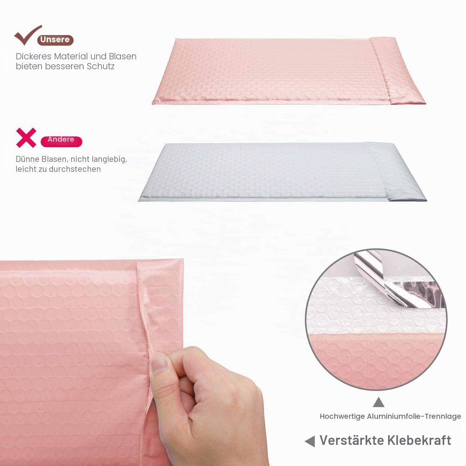 Switory Versandtaschen mit Luftpolsterfolie für CDs & Schmuck & Kosmetik - selbstklebende, gepolsterte Umschläge - Sakura Pink -15,3 cm x 22,9 cm - 50 Stück