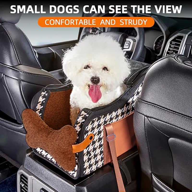 Asiento de coche para perro, consola central, asiento elevador para gato, bolsa portátil y compacta para mascotas para exteriores (tapa marrón, talla única)
