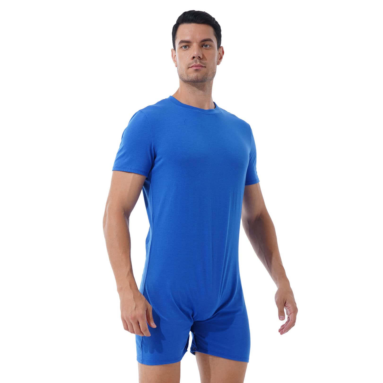 easyforever Men Short Sleeve Athletic Leotard Sports Bodysuit Gym Undershirts Boxers Wrestling Singlets Blue Large