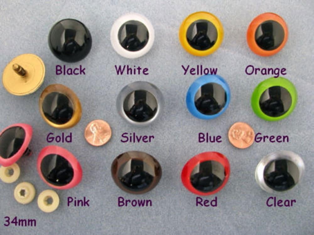 Mixed Color 34mm Large Plastic Safety Eyes with Plastic washers for Dolls, Crafts, 11 Pair