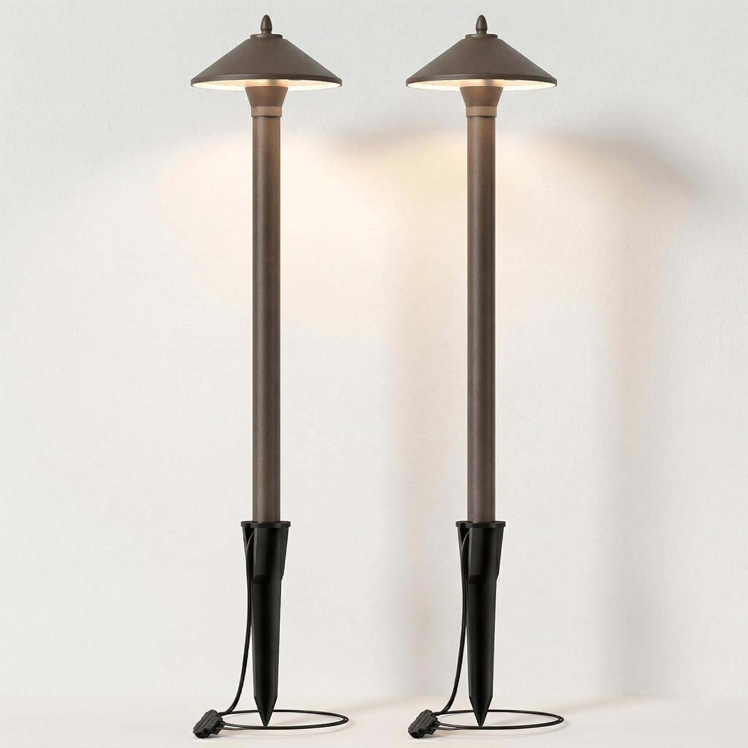 GOLDEN STAR Low Voltage Landscape Lights - 2PK Full Aluminum Path Lights, 10W 25LM 2700K Warm White, Replaceable G4 Bi-Pin Bulb, with Reinforced Ground Stakes & Connectors, Professional Pathway Lights