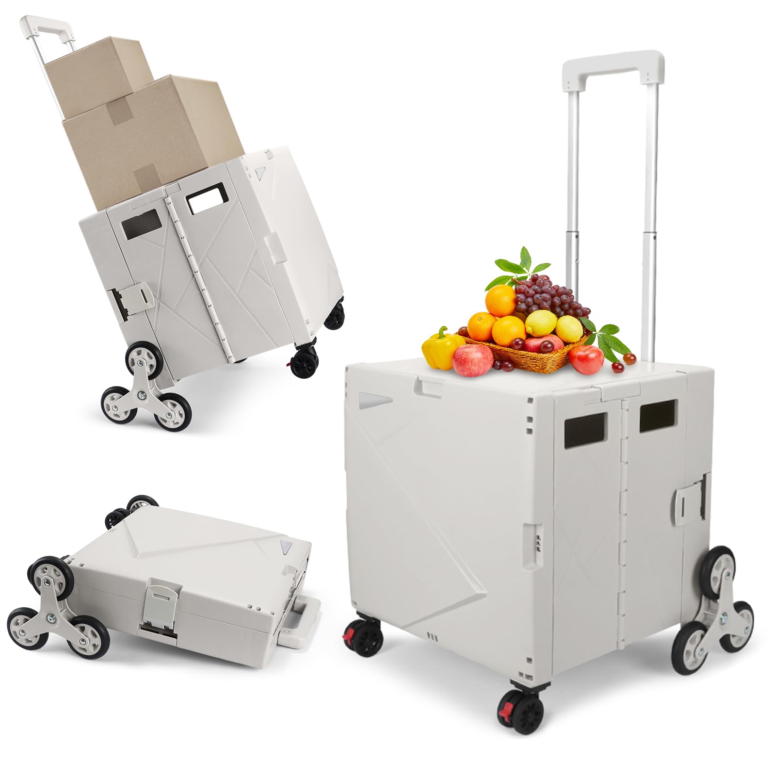 Chariot de courses pour escaliers pliable : soulagez votre dos avec ce panier à roulettes crème