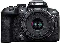 Canon Câmera sem espelho EOS R10 RF-S18-45 mm F4.5-6.3 IS STM, câmera híbrida, sensor CMOS (APS-C) de 24,2 megapixels, vídeo 4K, câmera de vlogging para criadores de conteúdo, preta