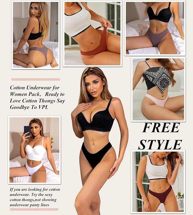 Image of READY TO LOVE Cotton Underwear Women 6 Pack Sexy Breathable Thongs Panties