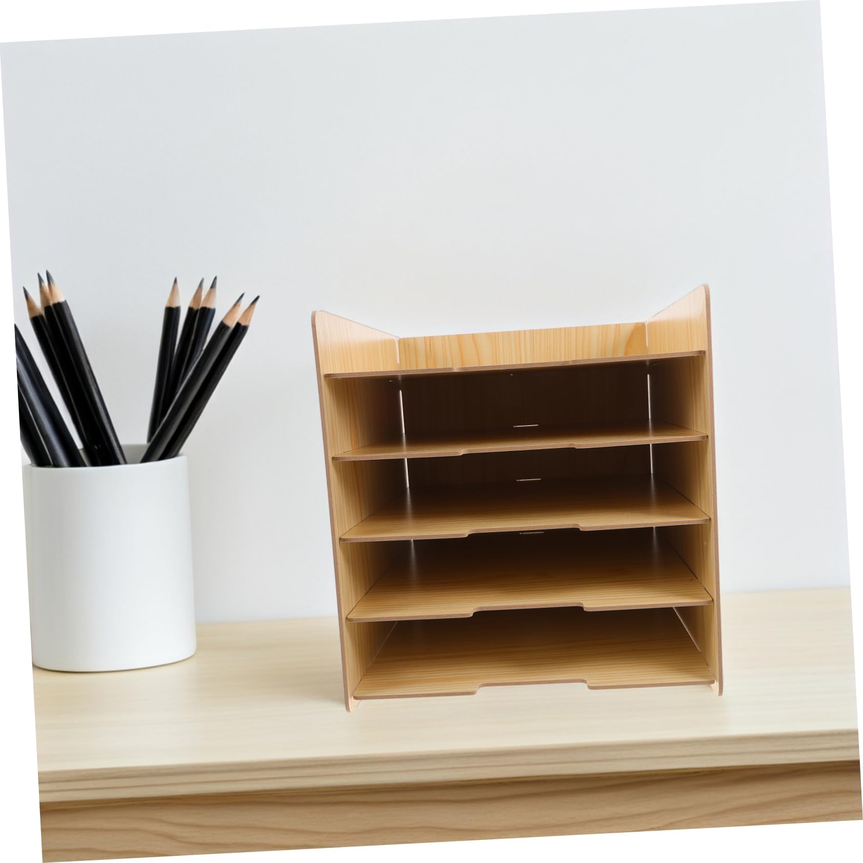 Organiseur de Courrier pour Bureau en Bois Multi-niveaux Khaki