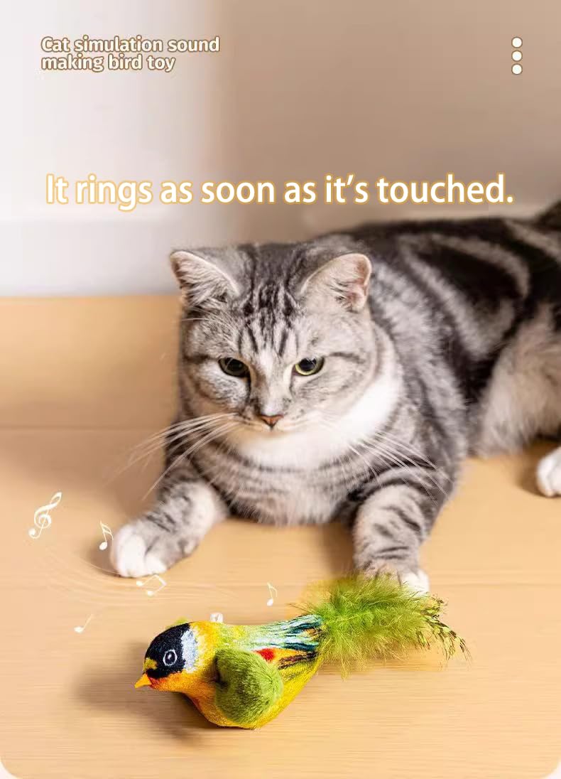 Juguete interactivo para gatos con hierba gatera, juguete automático y ejercicio para gatos de interior, diseño de pájaro suave con plumas con sonidos realistas, perfecto para gatitos y