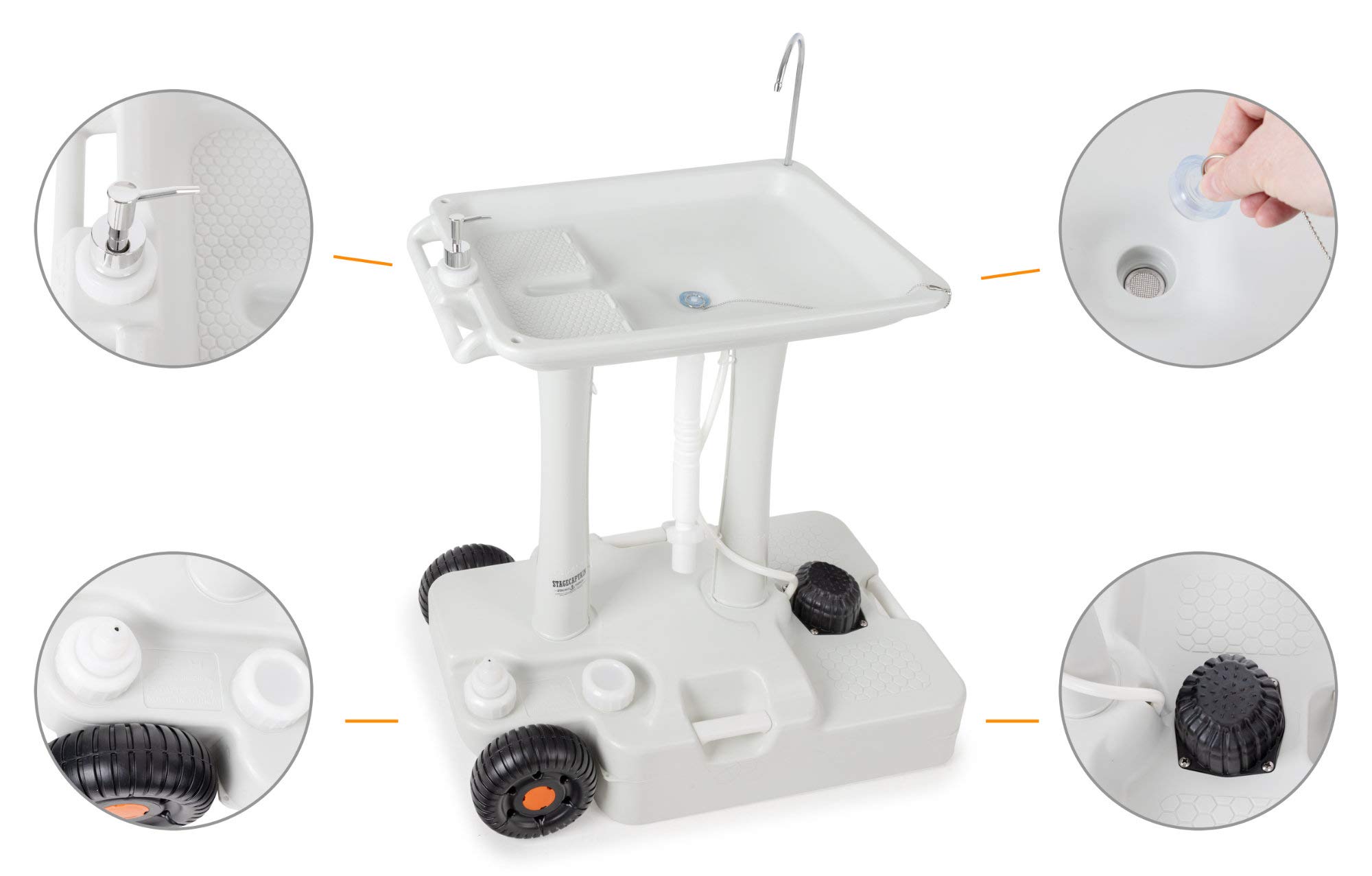 Stagecaptain PSW-30 Pro Quixie Lavabo portable pour camping set deluxe - Station de lavage mobile l'extérieur voyage avec réservoir d'eau à pompe mécanique - Évier chariot réservoir d'eaux usées