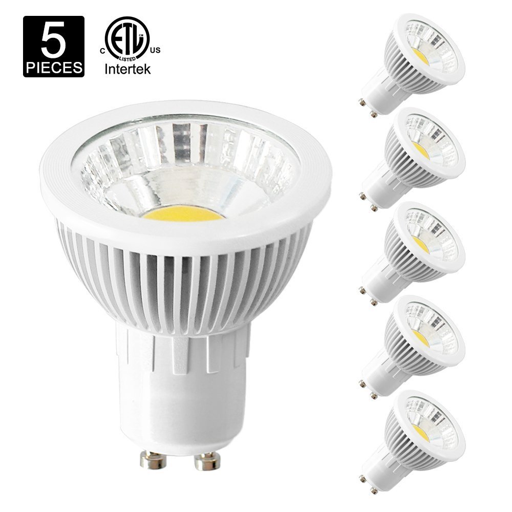 GU10 LED Halogen Replacement Bulb, Dimmable LED MR16 Flood Light Bulb, CRI 85+, 120 Volt, 90 Degree Beam Angle, 5W, 50W Equivalent, Natural White 4000K, ETL-listed and FCC Qualified, Pack of 5