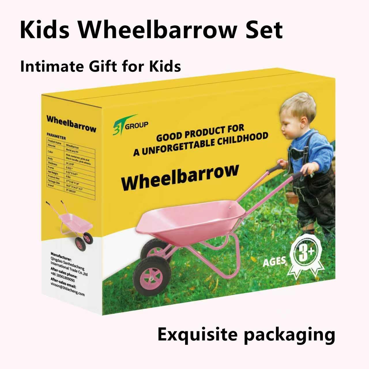 3T GROUP Girl Pink Wheelbarrow,Kids Gardening Tool Set,Children Toddler Metal Wheelbarrow Gift for Kids Outdoor Toys Wheel Barrel,Wheel Barrow All Seasons (Pink)