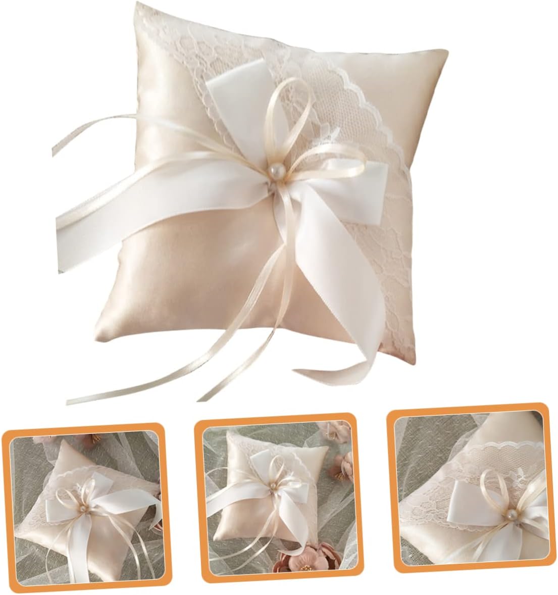 Vaguelly Pearl Ring Bearer Pillow Cushion Satin Silk Cotton 15x15cm
