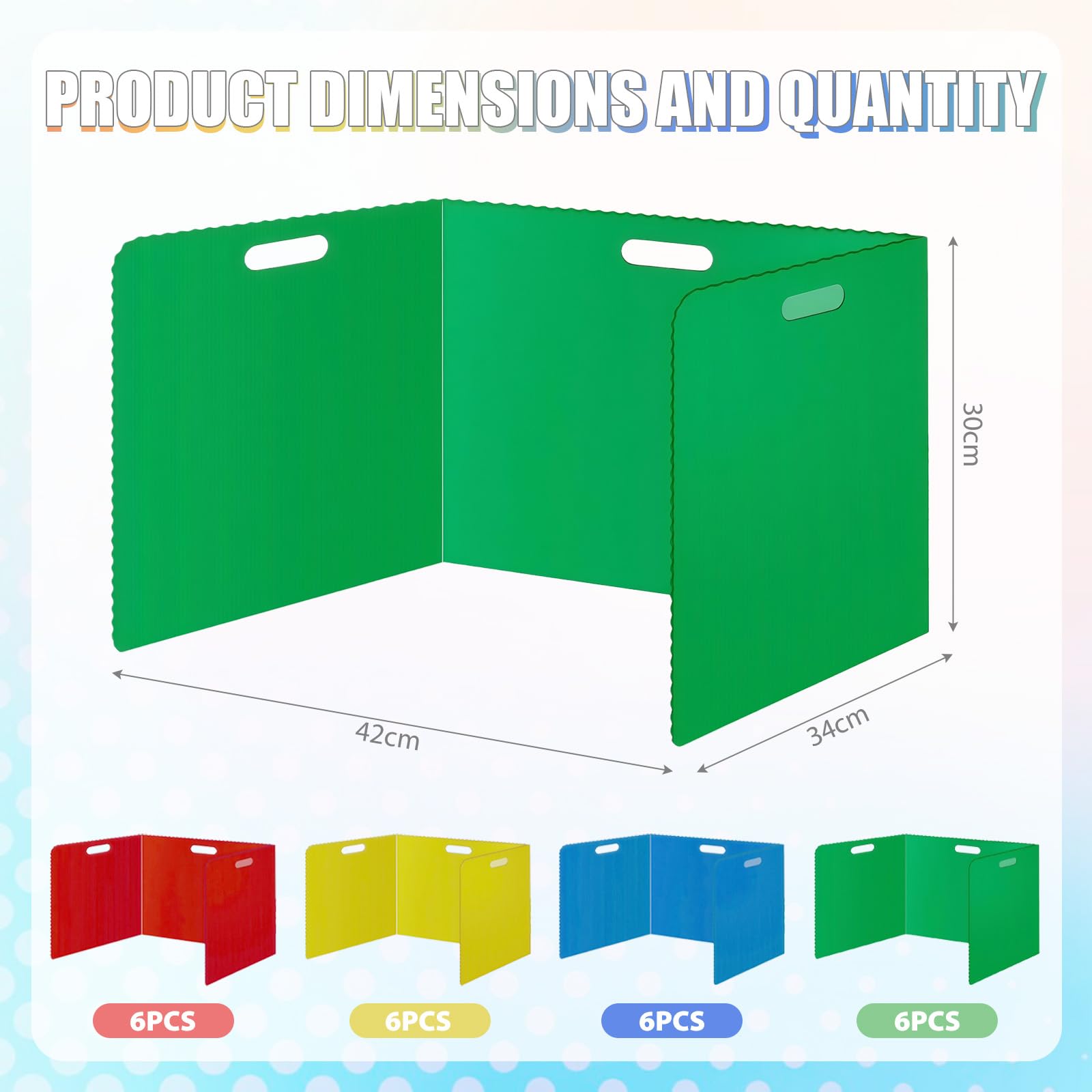 Lot de 24 cloisons de bureau pliables avec 72 étiquettes nominatives portables 4 couleurs Brise-vue Table d'étude Imperméable Séparateurs pour bureau, école, bureau, bibliothèque, 40 × 30 × 30