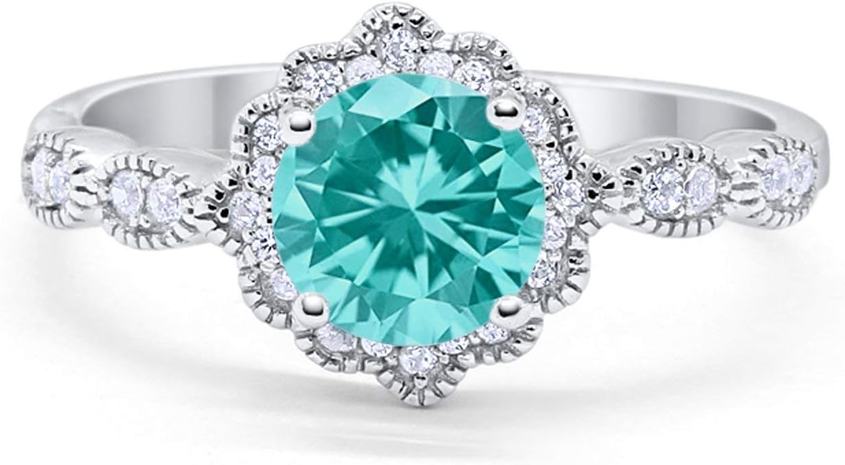 Blue Apple Co. Art Deco Ring 10mm Round Cubic Zirconia Halo Floral Ring Marquise Vintage Style Statement Wedding Engagement Rings For Women 925 Sterling Silver Gifts For Her