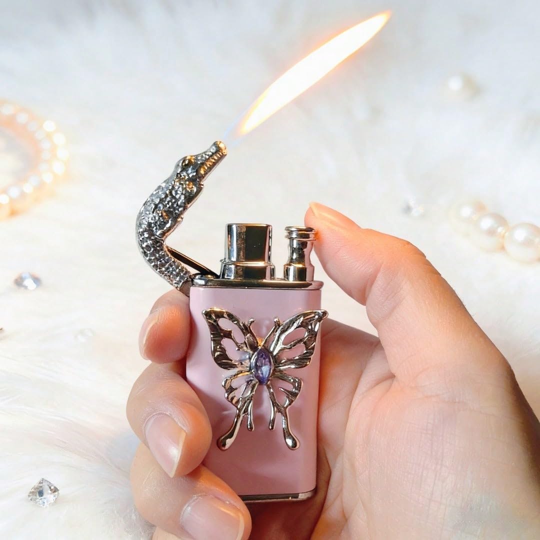 Encendedor Doble Llama Rosa con Mariposa Pintada a Mano miniatura 7