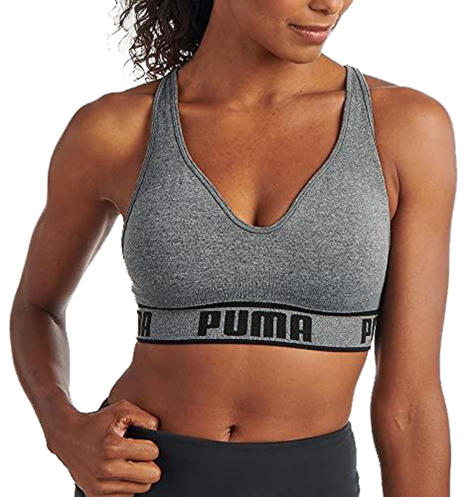 Puma Damen Seamless Bra Sport-BH, Undurchsichtige, Grau/Schwarz, X-Large