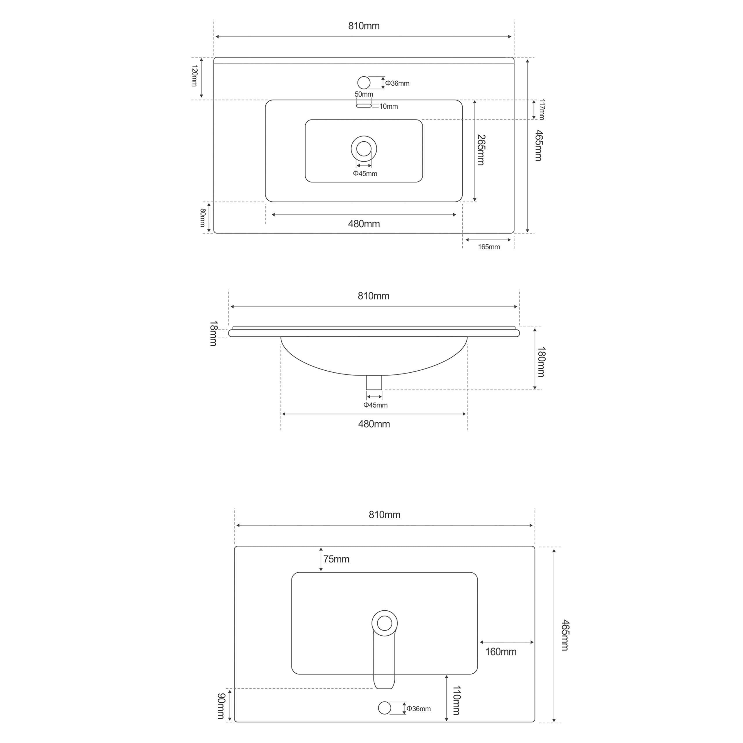 NORBE Lavabo ad Incasso (80x46 cm) in Ceramica | Lavandino Design Moderno vasca rettangolare | Finitura Bianco Lucido | Lavamani senza Piletta| Bacinella Sanitari Bagno (81 x 46,5 X 1,8 cm)