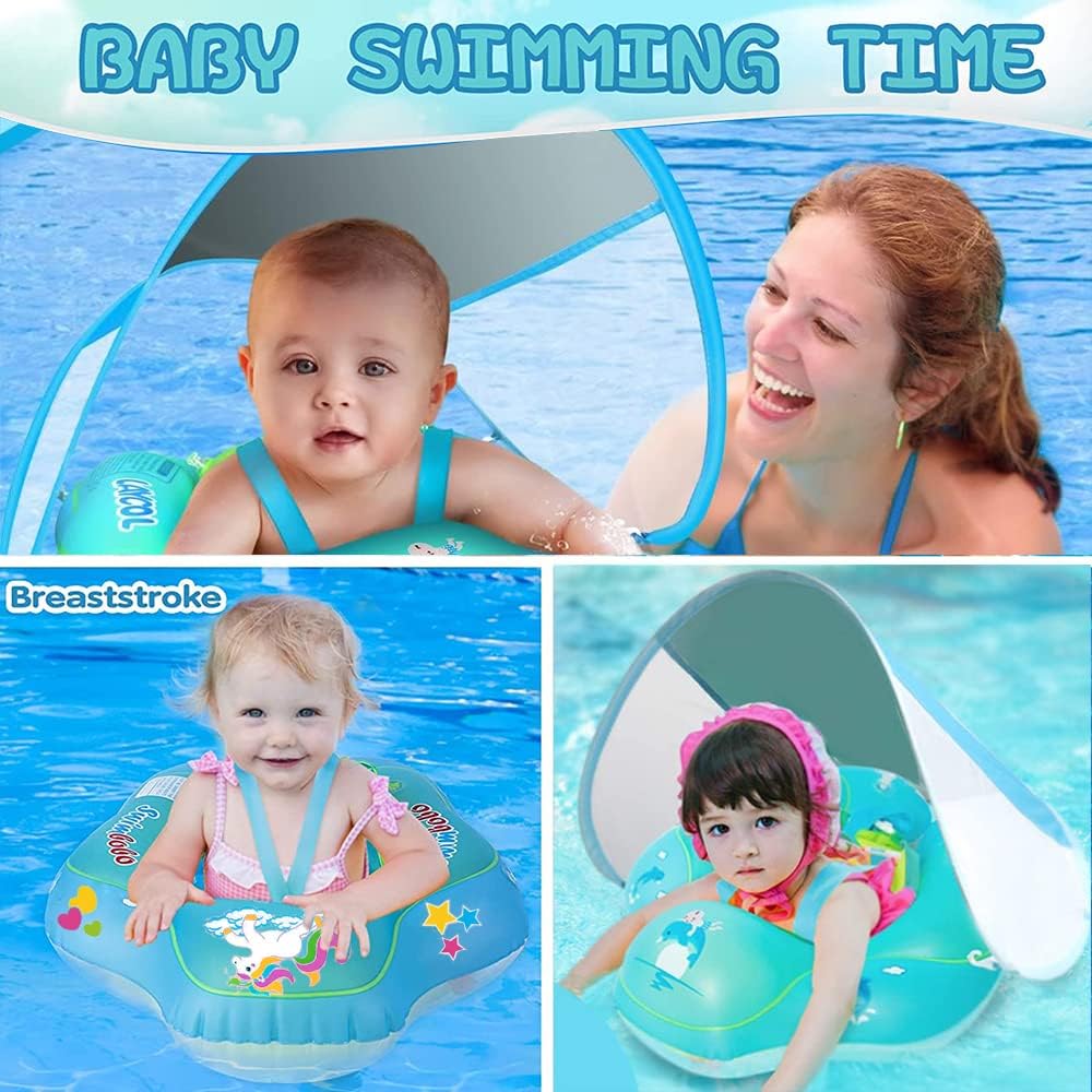 Baby Schwimmring mit Sonnendach Abnehmbaren,Schwimmring mit Sonnenschutz Verstellbare,Aufblasbarer Schwimmreifen Baby,Schwimmtrainer Float für ab 3-36 Monate