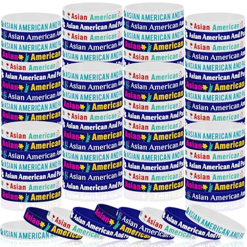 100 Pcs Asian American and Pacific Islander Heritage Month Decorations Bracelets AAPI Month Decorations 5 Styles Rubber Stretch Silicone Wristband Bracelets for AAPI Party Supplies