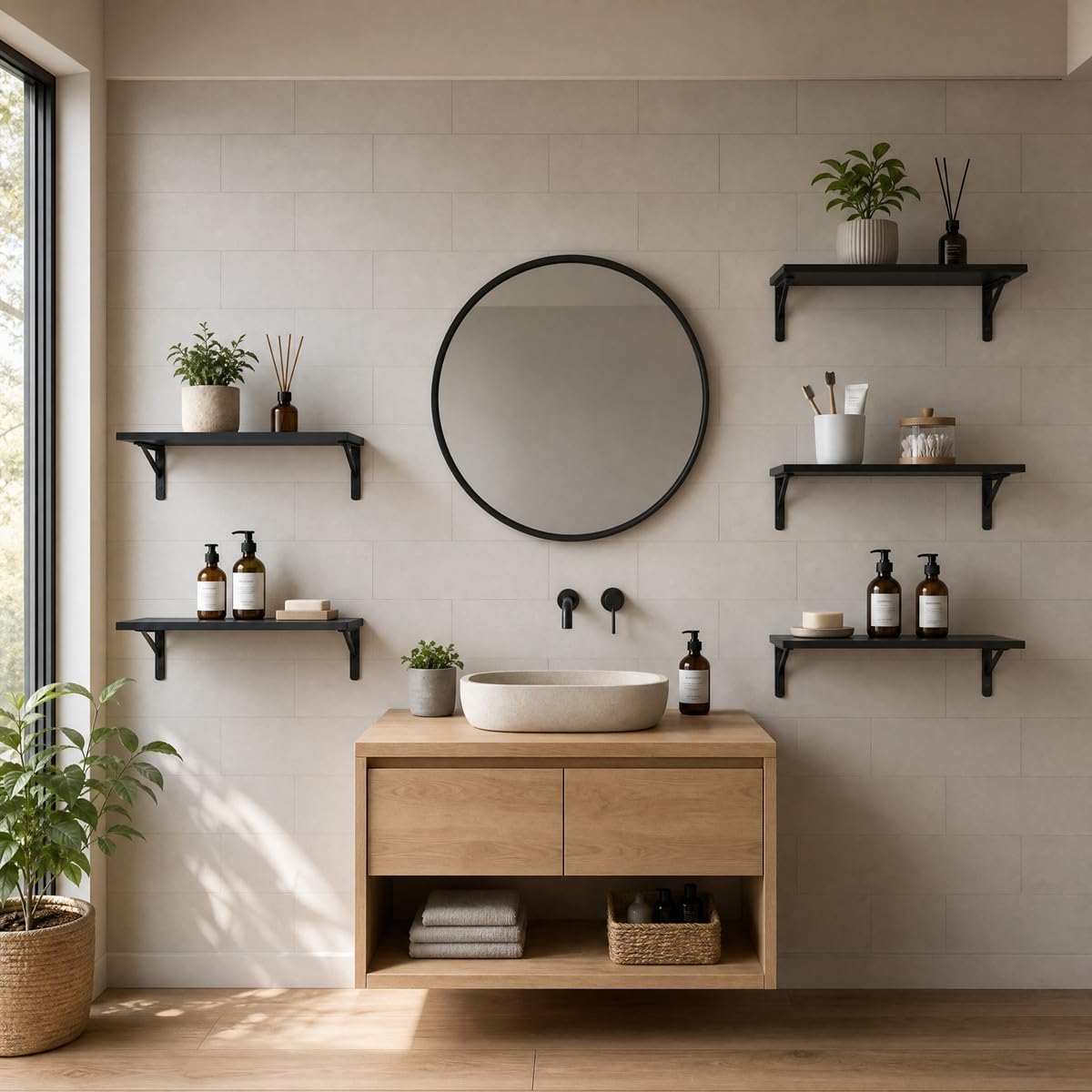Floating Shelves for Wall Set of 5, Black Wall Mounted Shelves Home Decor
