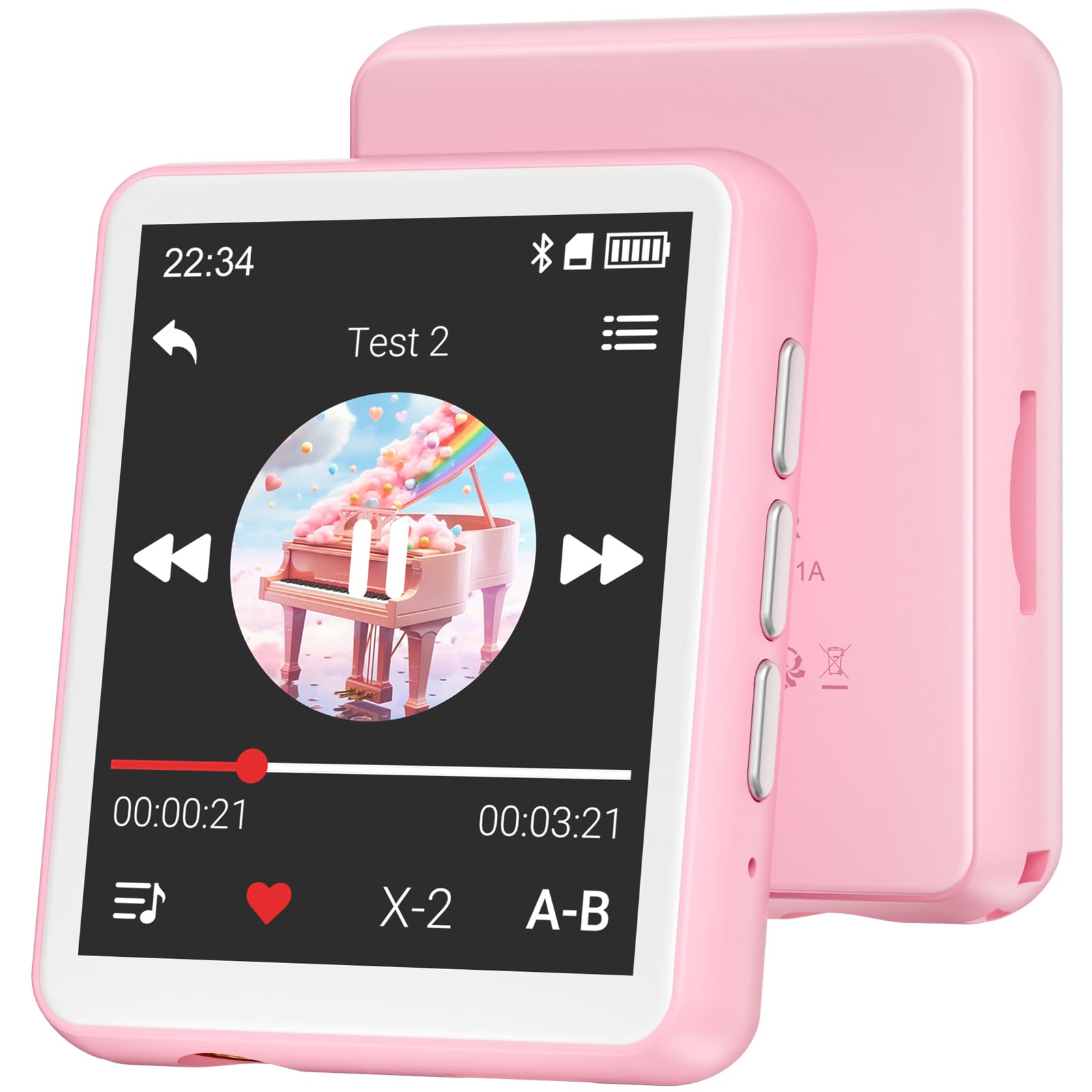 Lecteur MP3 Bluetooth, 128 Go Lecteur de Musique, Haut-Parleur Intégré et Radio FM, Mini écran Tactile de 1,8'' MP3 - Parfait pour Enfants et Les Sports (Rose)