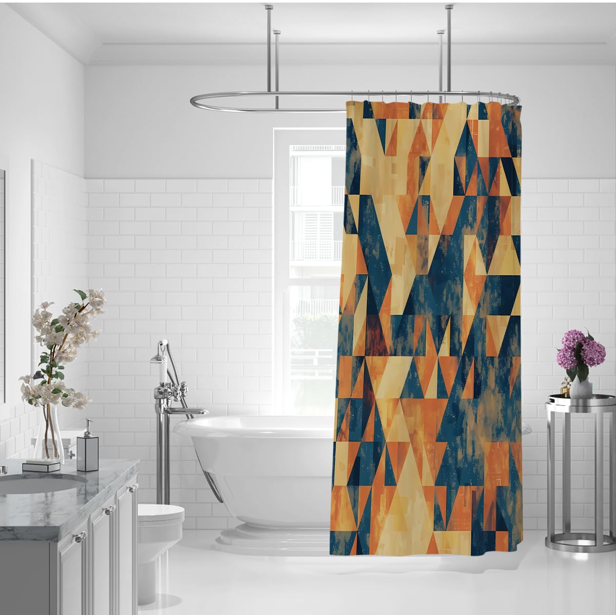 Rideau de Douche Art Triangles géométriques Mid-Century 200 x 220 cm