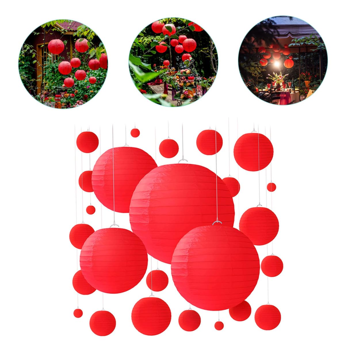 Ciieeo Farolillos de Papel Colgantes para Fiesta 25 Piezas Rojos, Linternas de Papel Japonesas Plegables, Decoración de Cumpleaños y Bodas, Linterna de Fiesta de Bodas, Decoración
