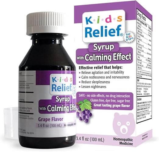 Kids Relief Syrup with Calming Effect, for Kids 0-12 Years, Grape Flavor, Gluten and Dye Free, No Added Sugar, 3.4 oz
