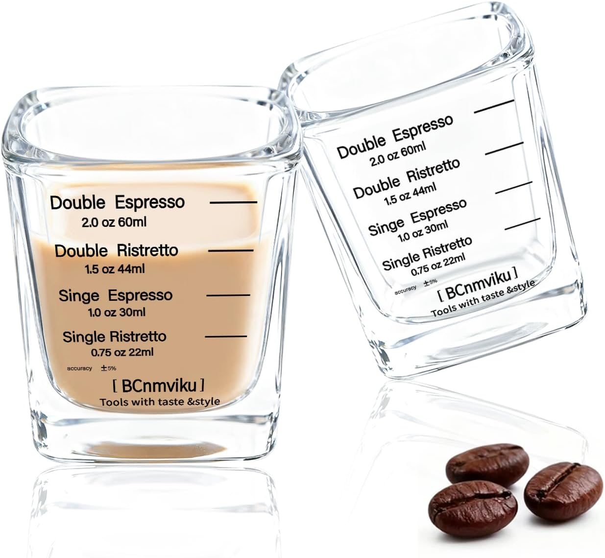 60ml Square Espresso Shot Glass,Solid Base Espresso Glass with Dual Scale,Suitable for Coffee,Milk,Juices,Cocktail,Liqueur (2 Pack Black)