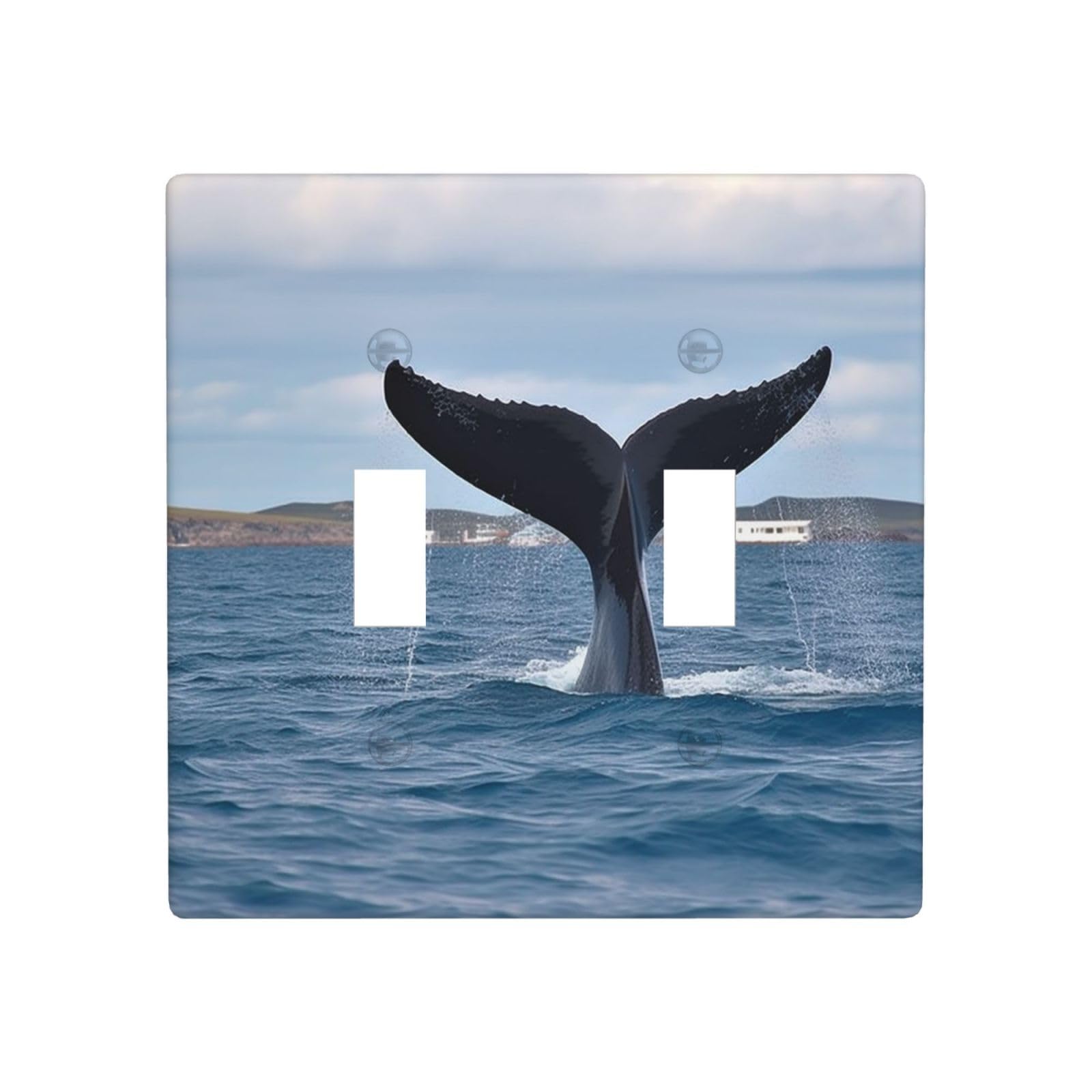 Decorator Double Toggle Light Switch Covers Whale Tail Wall Plate 2-Gang Standard Size 4.5" x 4.5" Double Toggle Switch Wallplate Decorative 2 Gang Wall Switch Plate Covers