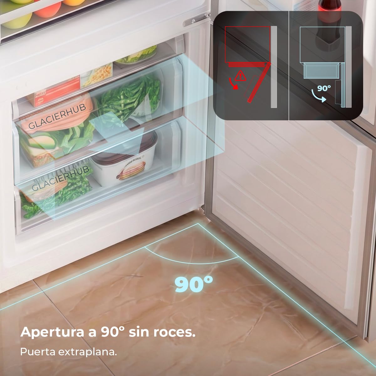 Cecotec Frigorífico Bolero CoolMarket Combi 377 Inox A. 377 Litros, Altura 200 cm, Ancho 59,5 cm, Clase A de Eficiencia, Sistema CoolMatrix, Dos Cajones con Control de Humedad, Congelación Rápida
