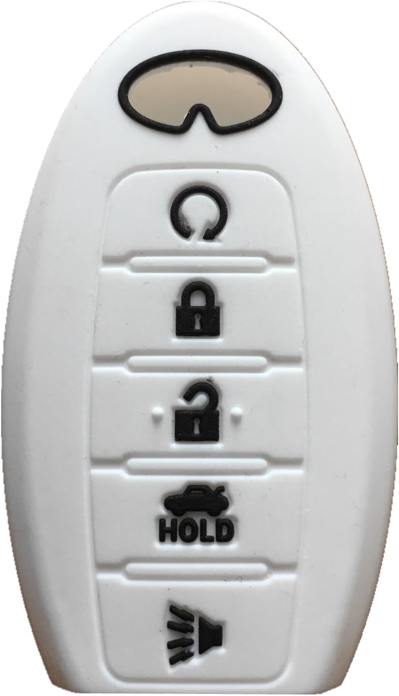 Rpkey Silicone Keyless Entry Remote Control Key Fob Cover Case Protector Replacement Fit for Infiniti g35 qx56 fx35 q50 g37 m35 qx60 i35 qx80 q60 qx30 for 5 Buttons（White） S180144014