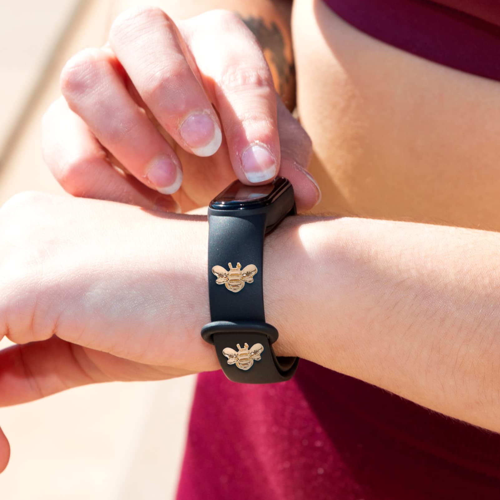 Abaodam 24piezas Para Correas De Reloj Decoración De Abalorios Forma De Abeja Accesorios Para Pulseras De Smartwatch De Doradas Plateadas