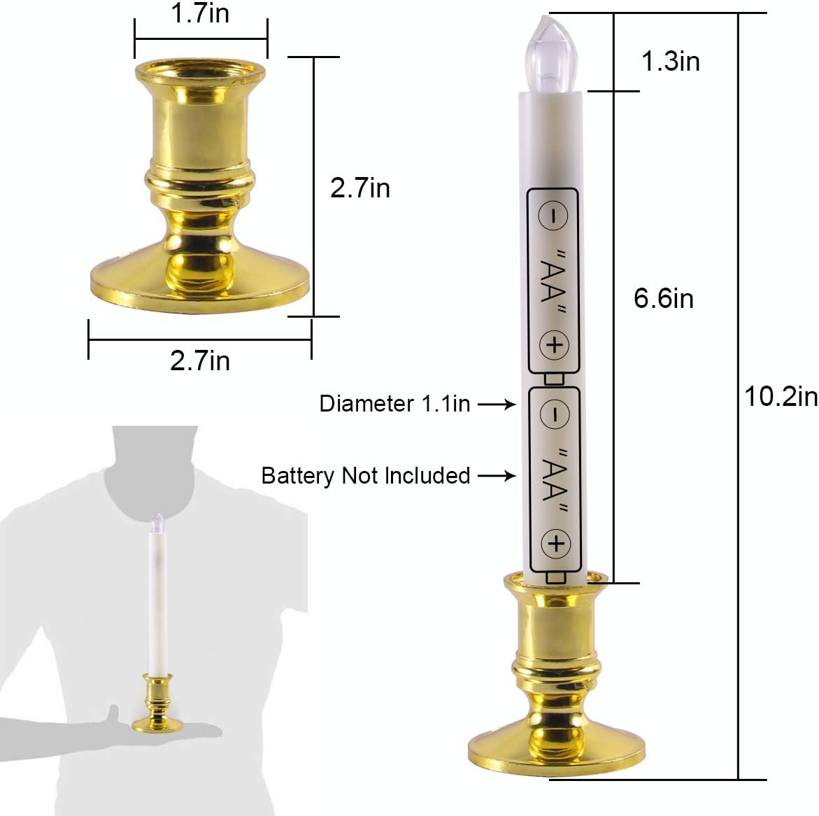 DUNCHATY Set of 12 Christmas Windows Candles with Remote Timer Battery Operated Flameless Candles with 6 Golden Candleholders Flickering LED Electric Candle Lights for Christmas