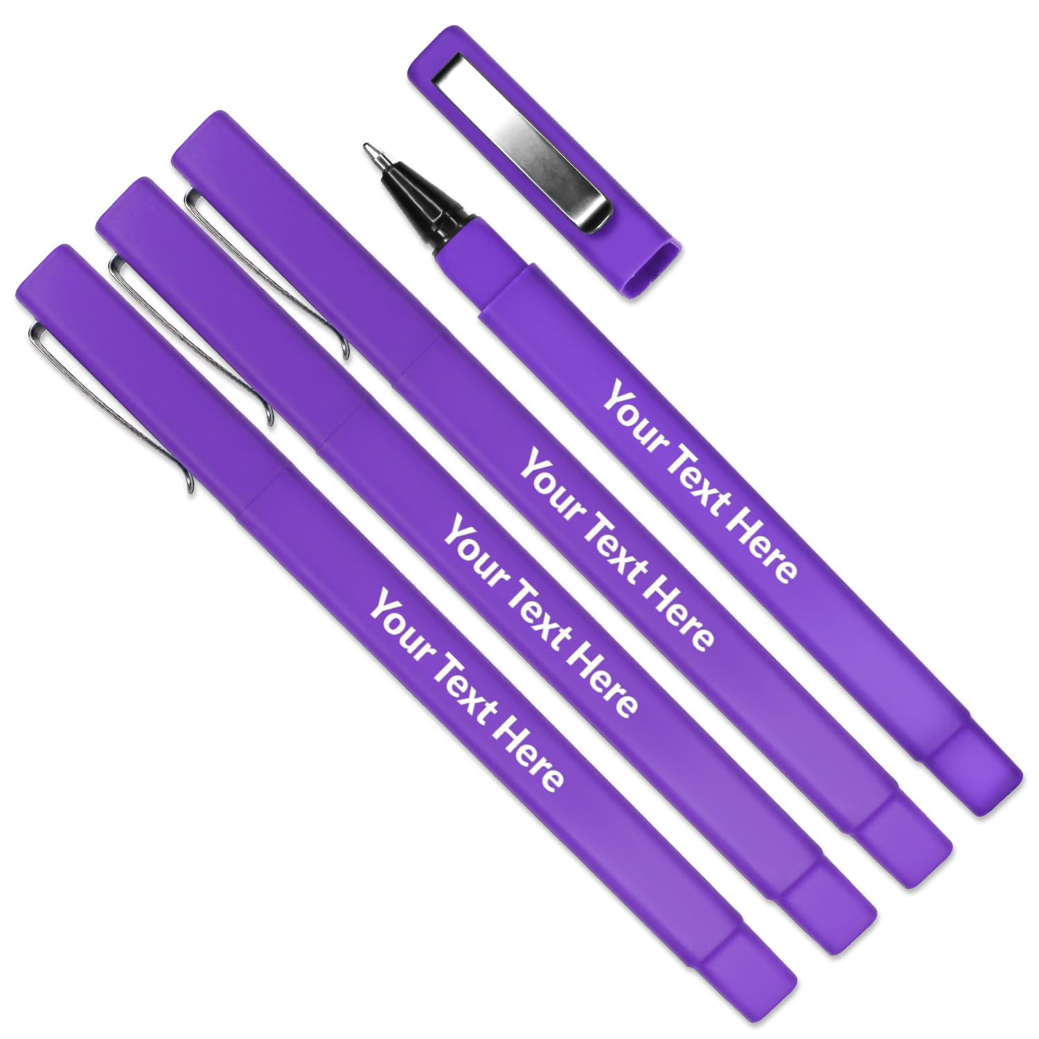 4 Personalised Customised Ballpoint Black Ink Pens Stationery Children Pupils Colleagues Teachers Gift Primary Teaching Services (Purple)