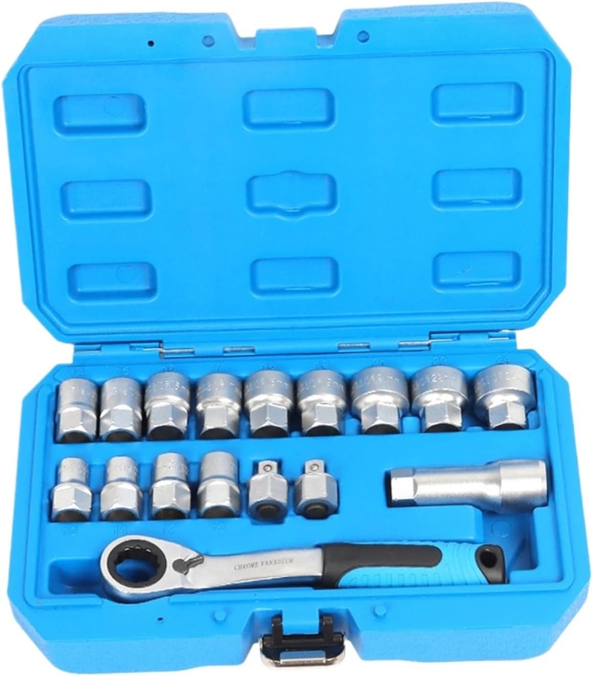 17Pcs Generic Socket Ratchet Wrench Set Spanner Storage Case Mechanic Tool Drill Bit Socket Compatible with Bicycles Garage Car Trunk Home