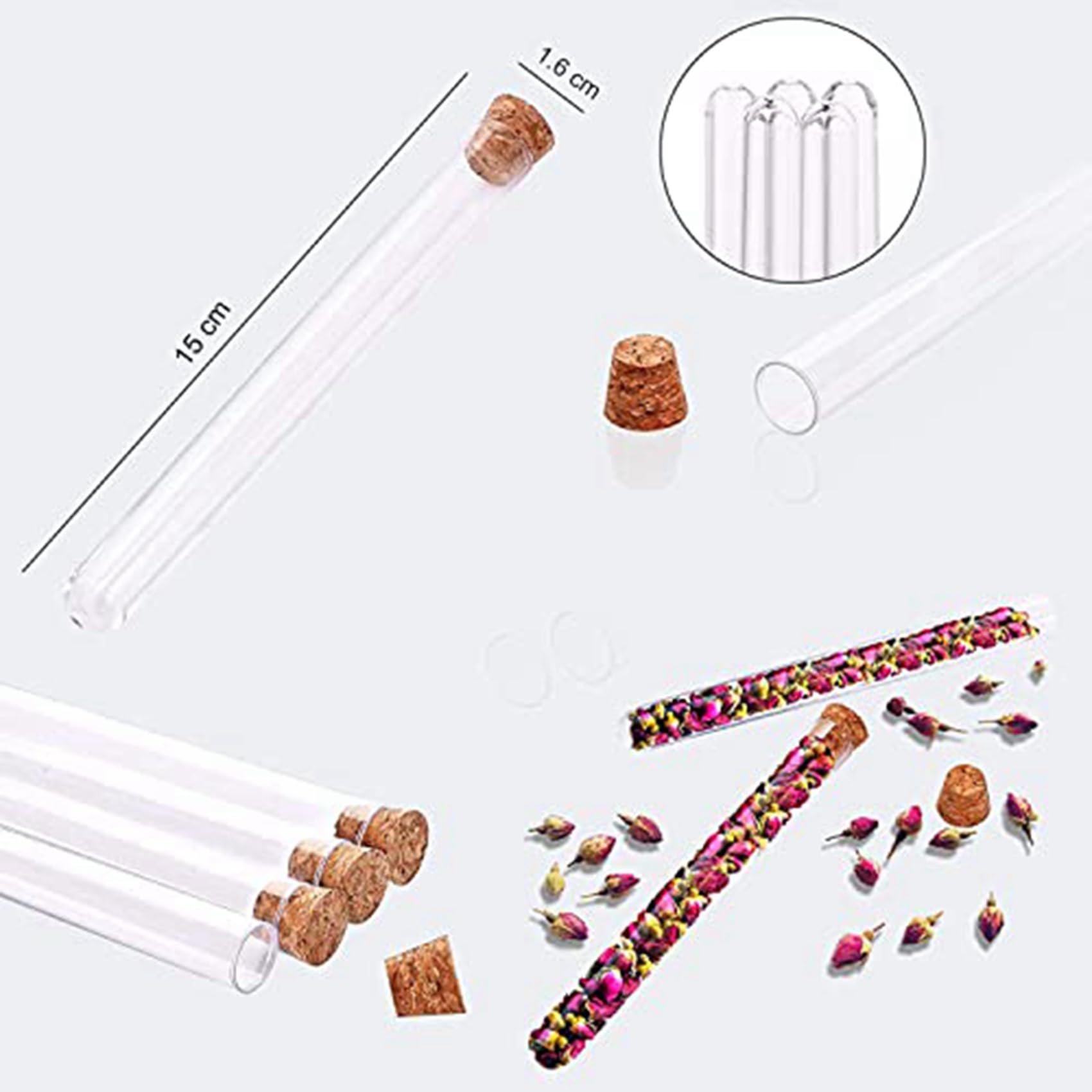 Paquete de 160 Tubos de Ensayo de Plástico con Corcho, Tubos de Ensayo de 20 Ml para Flores, para Manualidades, Dulces, Líquidos, Flores, 150 X 16 Mm