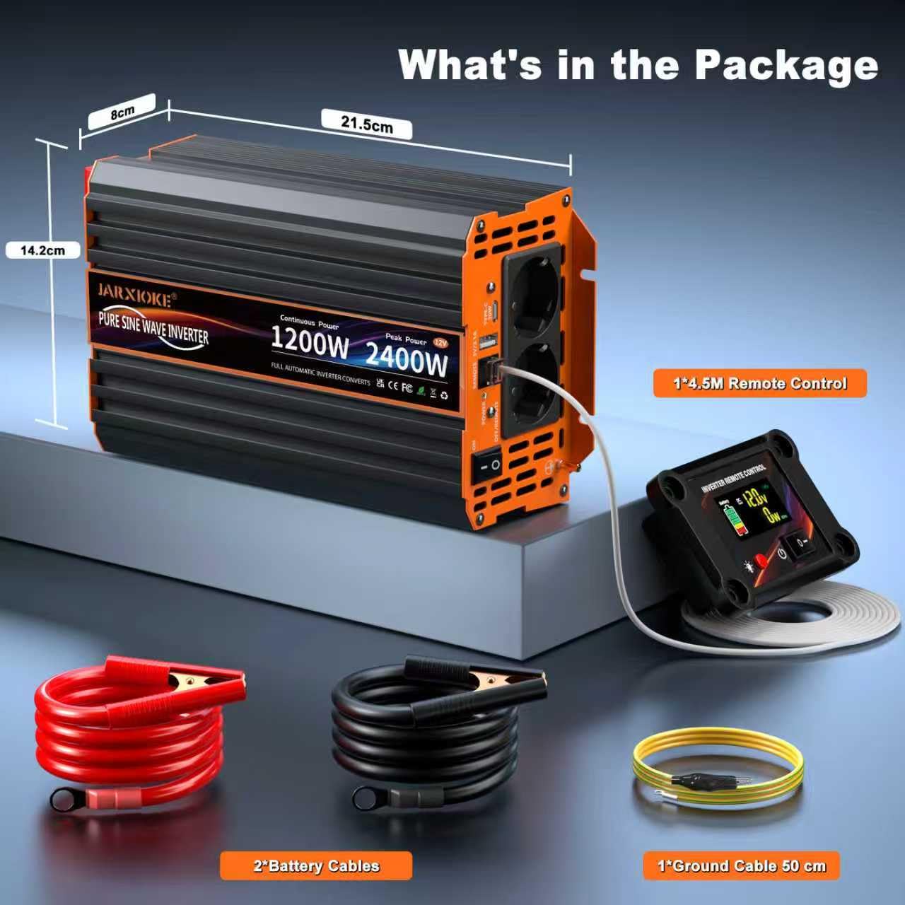 Wechselrichter 1200W Reiner Sinus Spannungswandler 12V auf 230V Power Inverter mit LCD Fernbedienung,USB Ports,Type-C Port,2 AC-Steckdosen für Solar,Fahrzeuge,Wohnmobil,Stromausfall,Reise