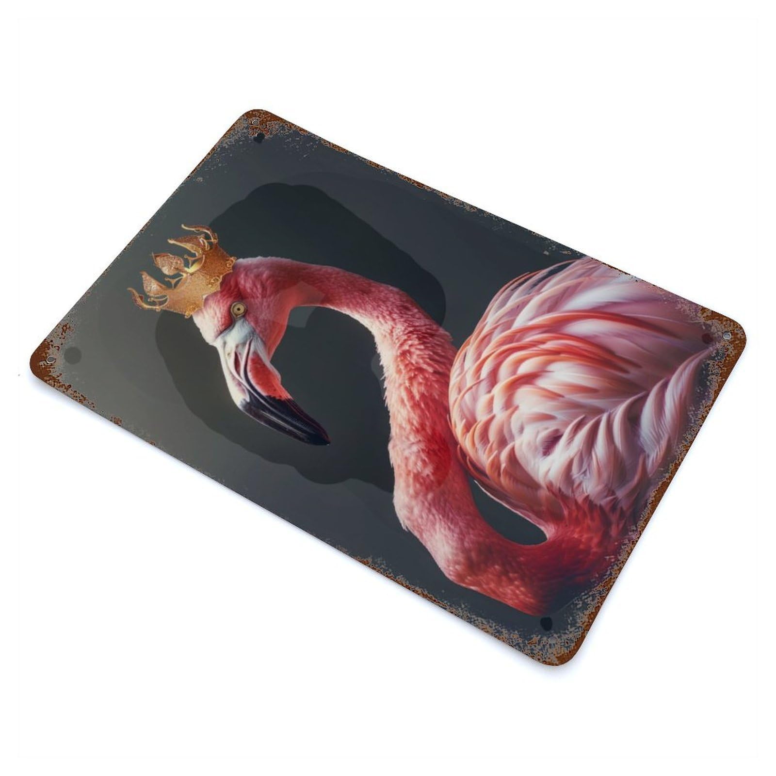 Rust Effect Flamingo King Weathered Tin Sign 11.8"x7.9", Novelty Wall Decor for Office, Studio And Wall Decor