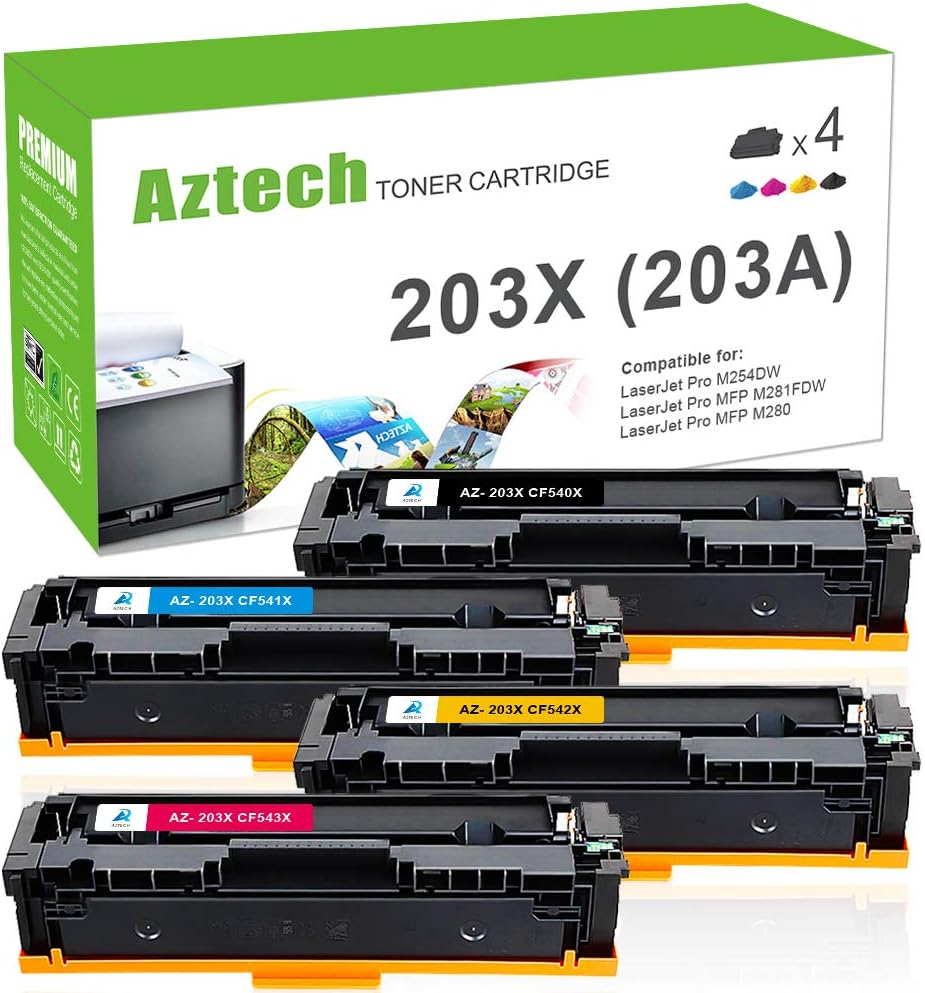 Aztech Compatible Toner Cartridge Replacement for HP 203X 203A CF540X CF540A Toner for HP Color LaserJet Pro MFP M281fdw M281fdn M280nw M254dw M254nw M254dn M254 M280 M281 MFP M281fdw Toner Cartridges MFP-M280nw MFP-M254dw