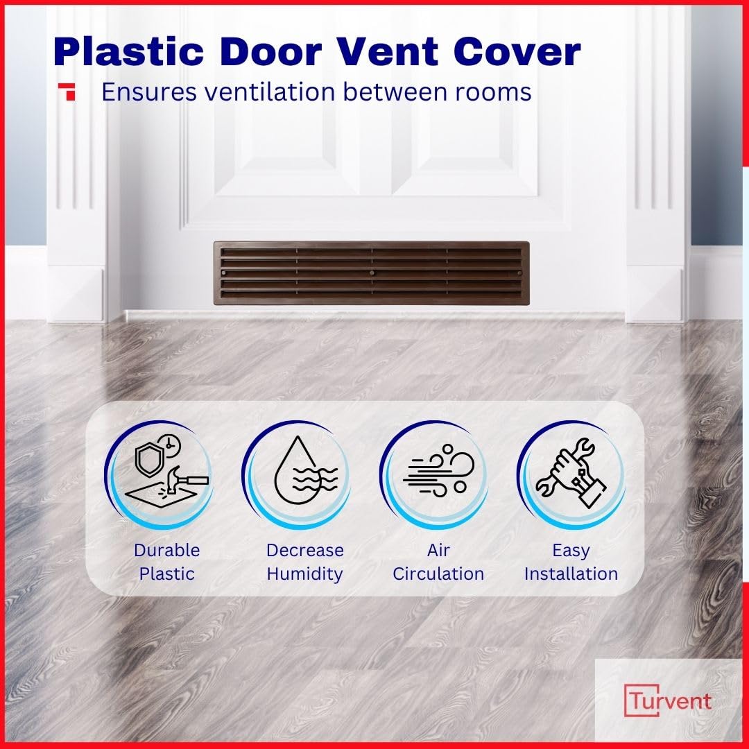 15 Unidades Marrón Rejilla de Ventilación para Puerta 450 x 92 mm Doble Cara – Rejilla de Paso de Aire de Plástico para Puertas – Rejilla de Ventilación Interior para Baño Cocina Garaje