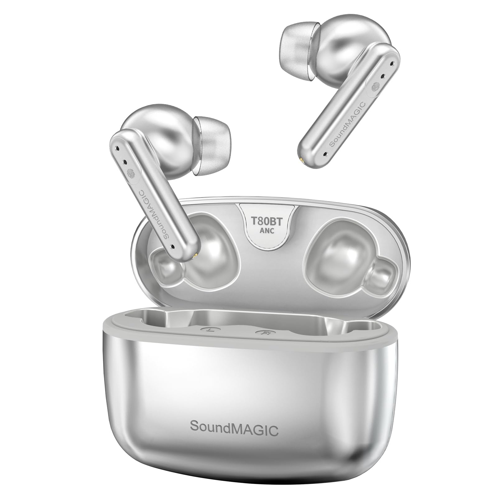 SoundMAGIC T80BT True Wireless Earbuds, Hybrid ANC, HiFi, HD Calls, Silver | Comfortable…